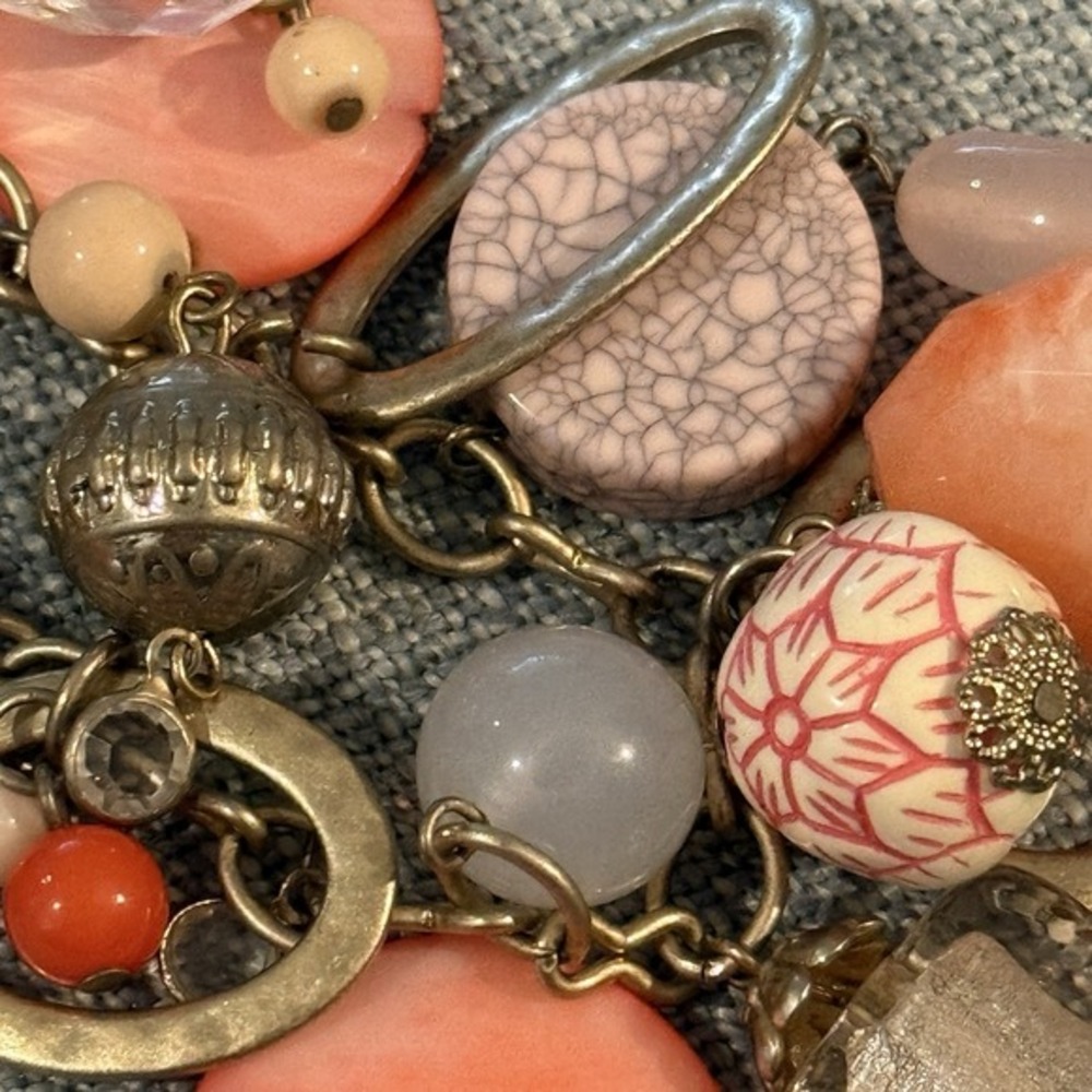 Park Lane Black And Gold Bead Peach‎ Dangles Leather And Gold Three Necklaces - Picture 5 of 7